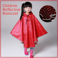 Reflective Red Black Children Safety Raincoat Poncho with dot pattern for girl boy Rainwear